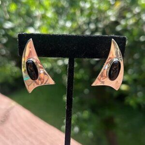 Sterling Silver Onyx Stone Modernist EARRINGS